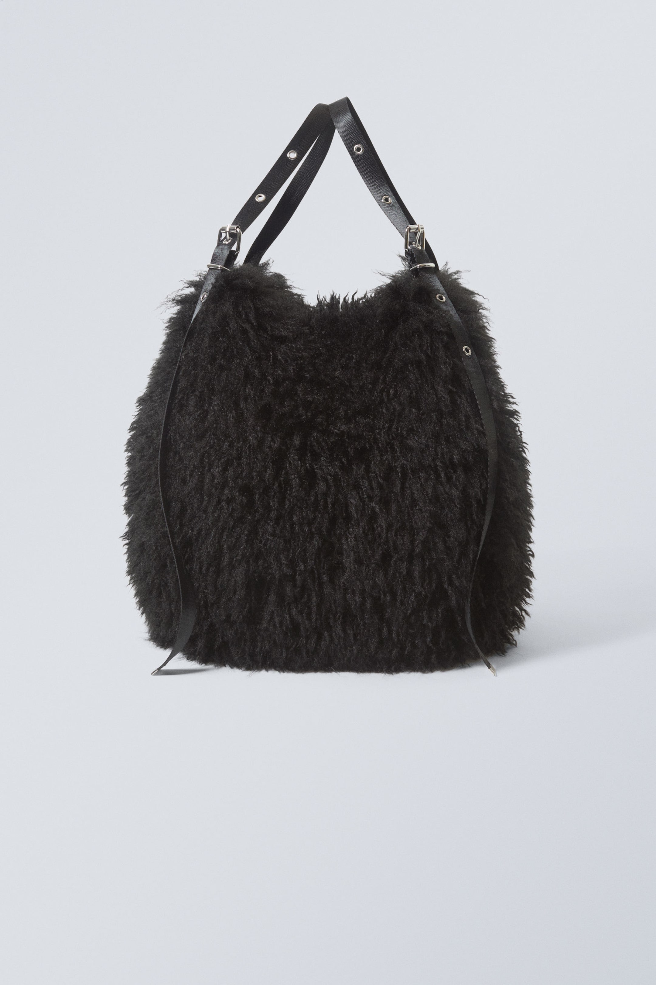 Black - Faux Fur Shoulder Bag - 0