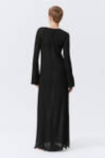 Black - Sheer Long-Sleeved V-neck Maxi Dress - 3