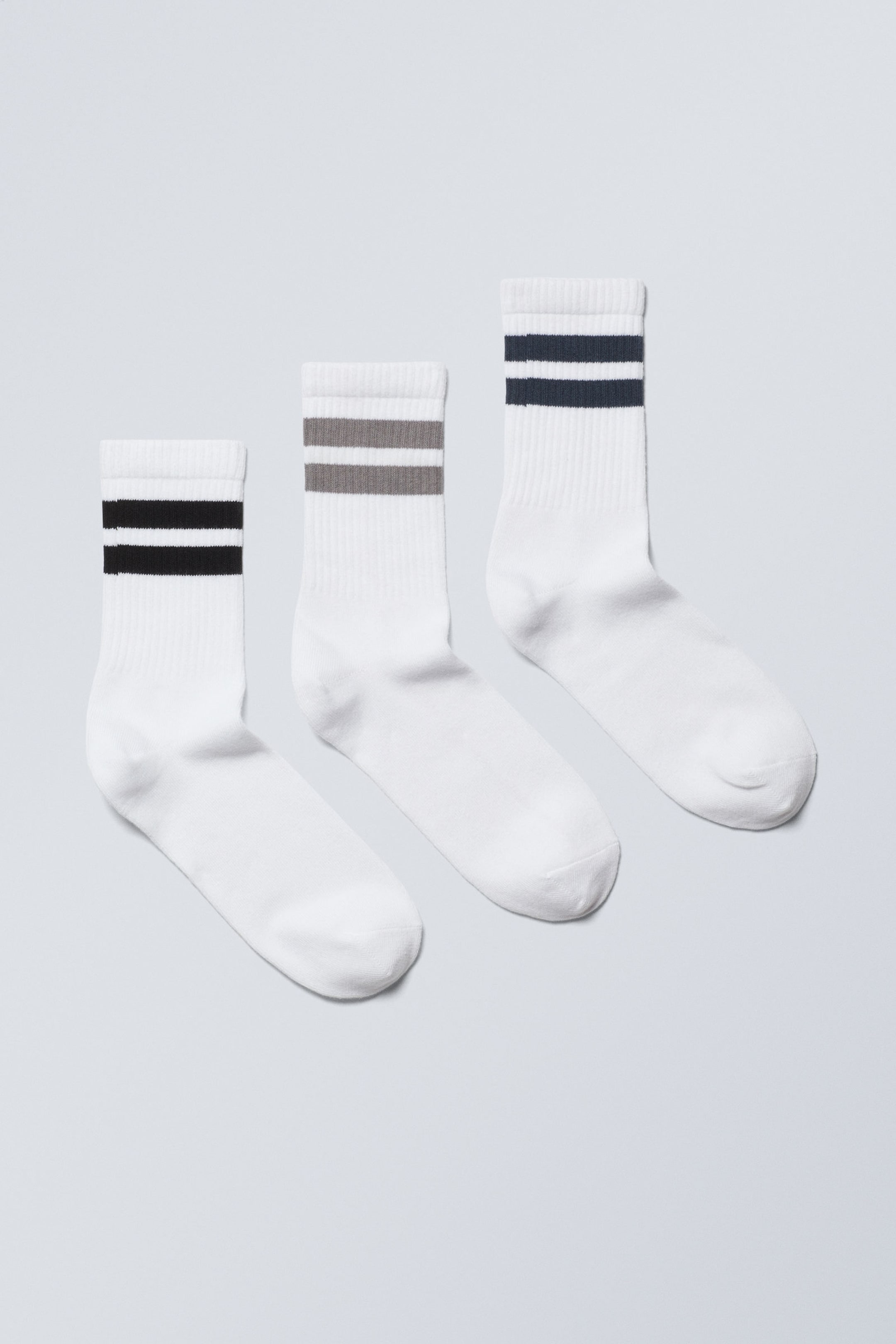 Grey Navy Black Stripe - 3-pack Striped Sport Socks - 0