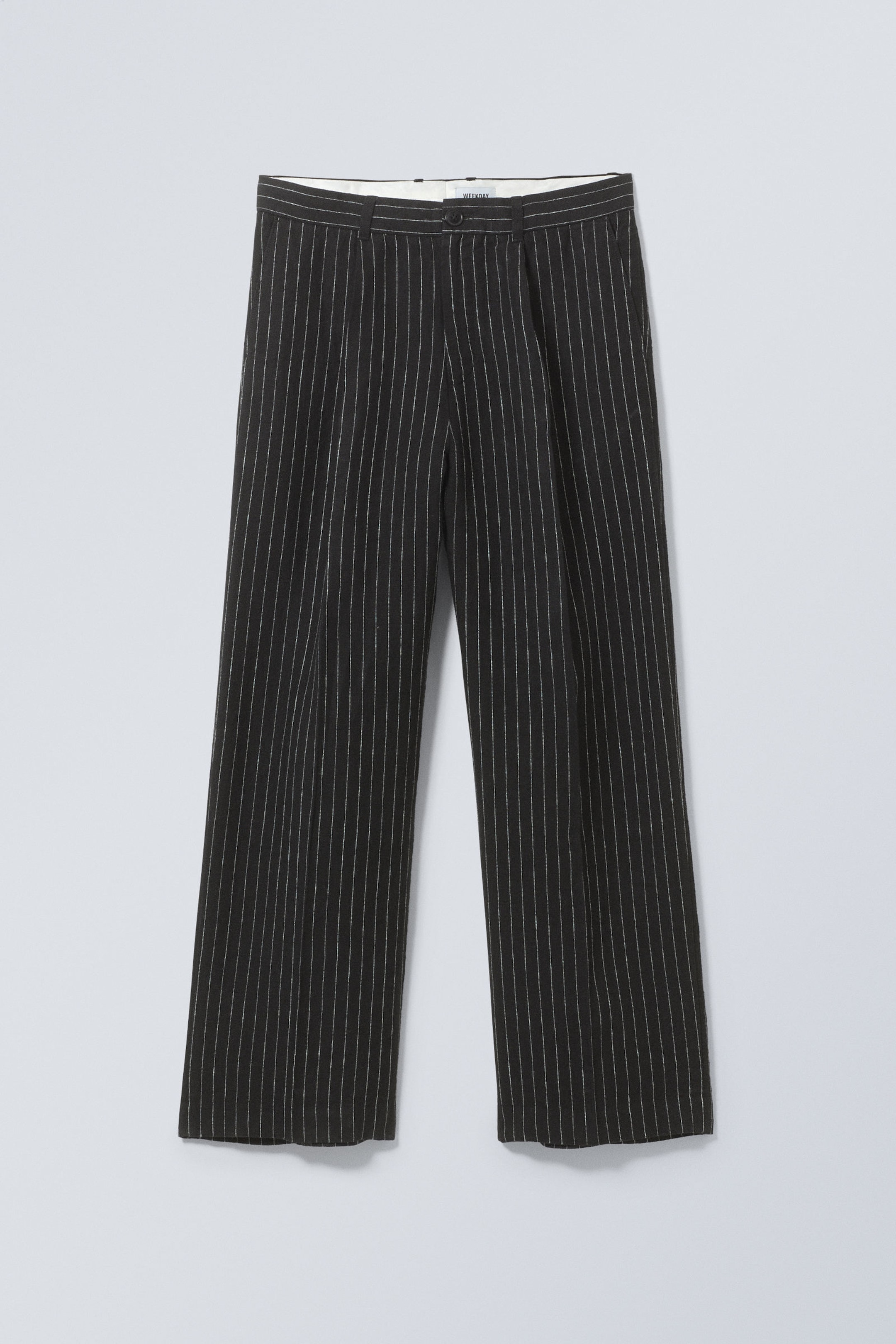 Black Pinstripe - Uno Loose Linen Suit Trouser - 0