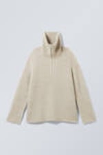 Dusty Beige - Rib-Knit Half-Zip Turtleneck Sweater - 2