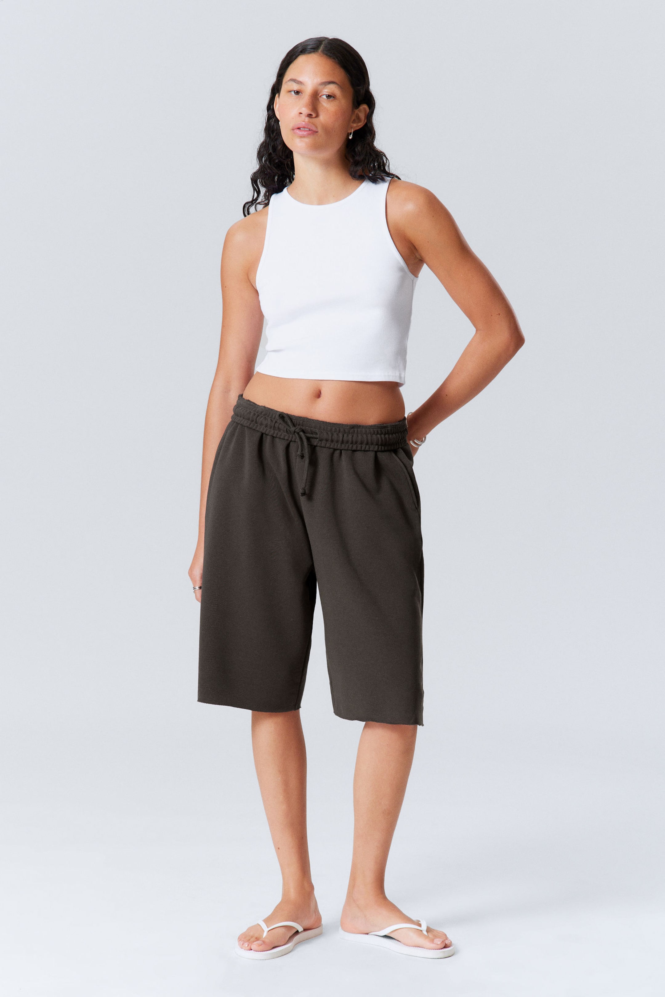 #FFFFFF - Cropped Ribbed Cotton Tank - 2