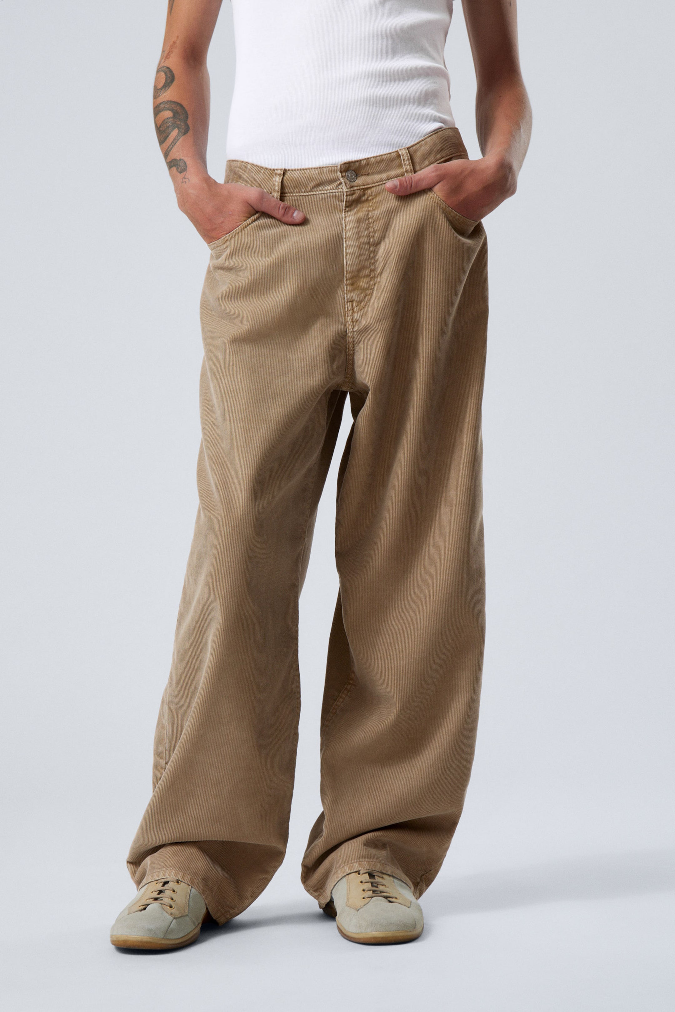 #7A7154 - Astro Loose Baggy Corduroy Trousers - 2