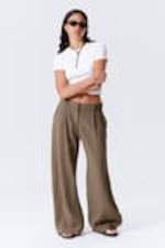 Beige - Low Rise Wide Leg Crinkled Trousers - 0