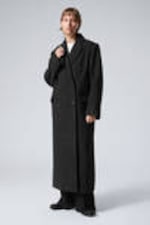 Black Check - Oversized Double-Breasted Wool-Blend Coat - 0