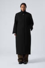 Black - Long Oversized Wool-Blend Coat - 2