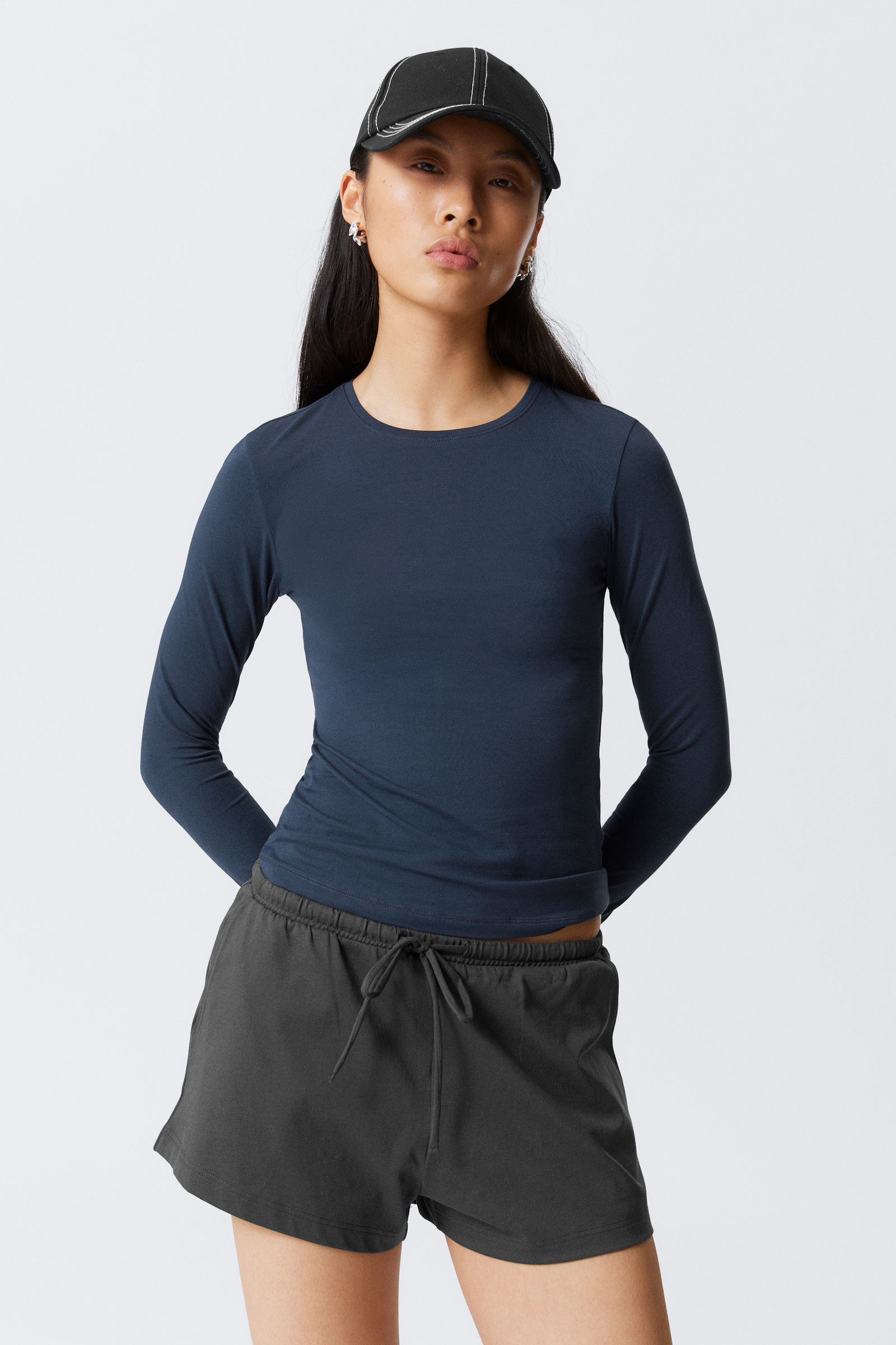long sleeve cotton top - Striped Dark Khaki Green | Weekday WW