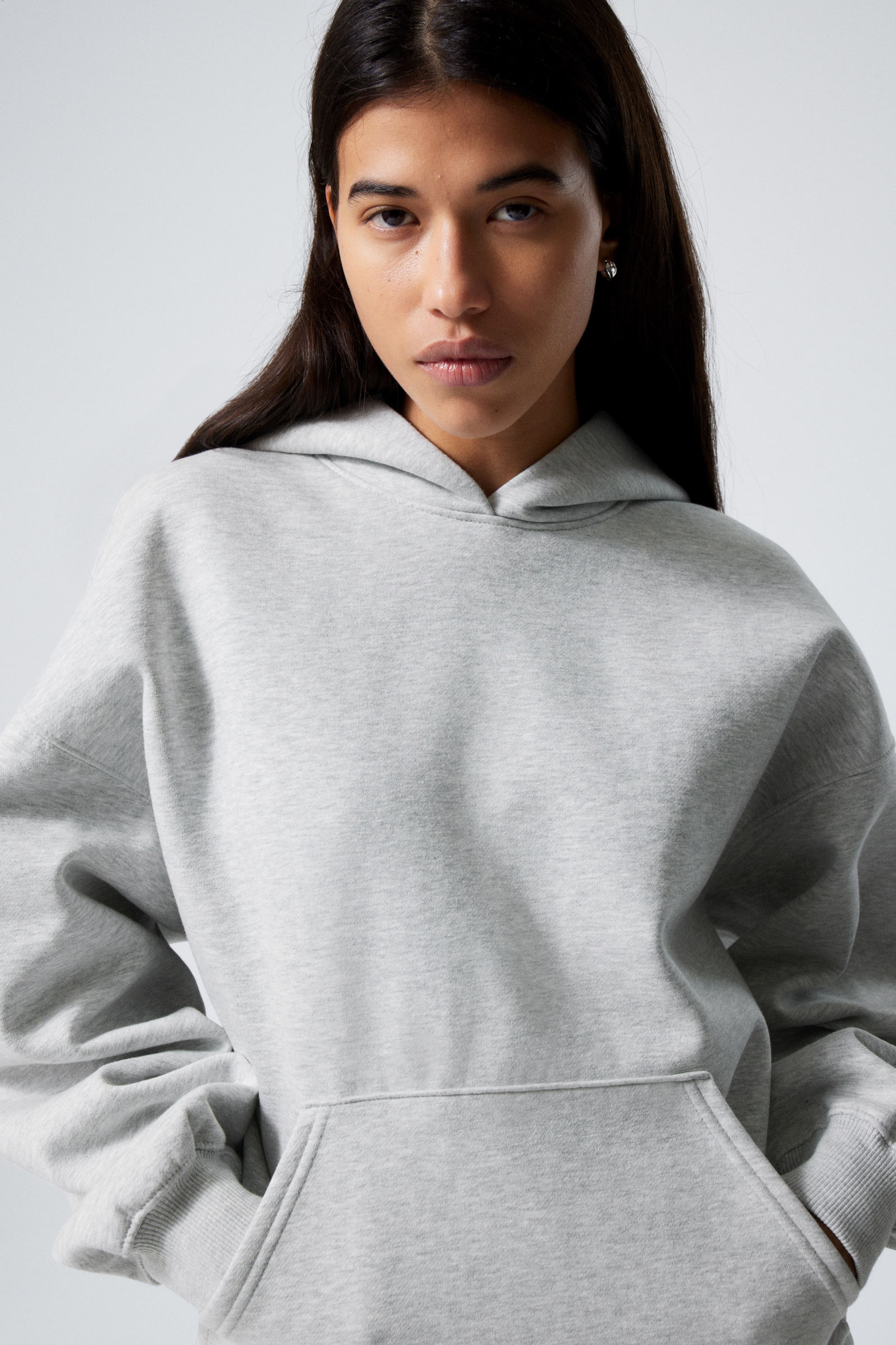 Ljus gråmelerad - Tung oversized hoodie - 0