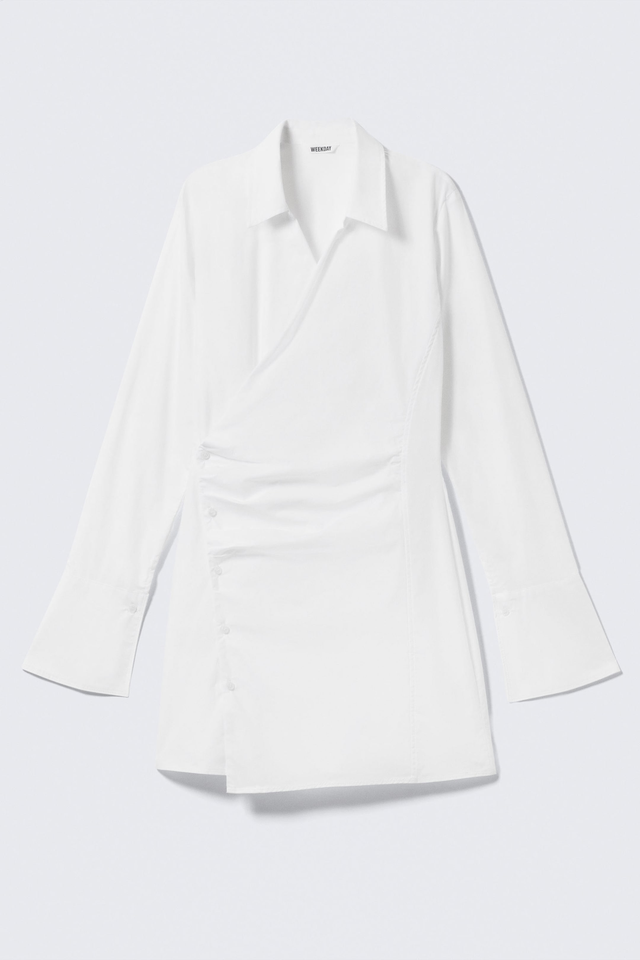 #FFFFFF - Long-Sleeved Asymmetric Mini Shirt Dress - 1