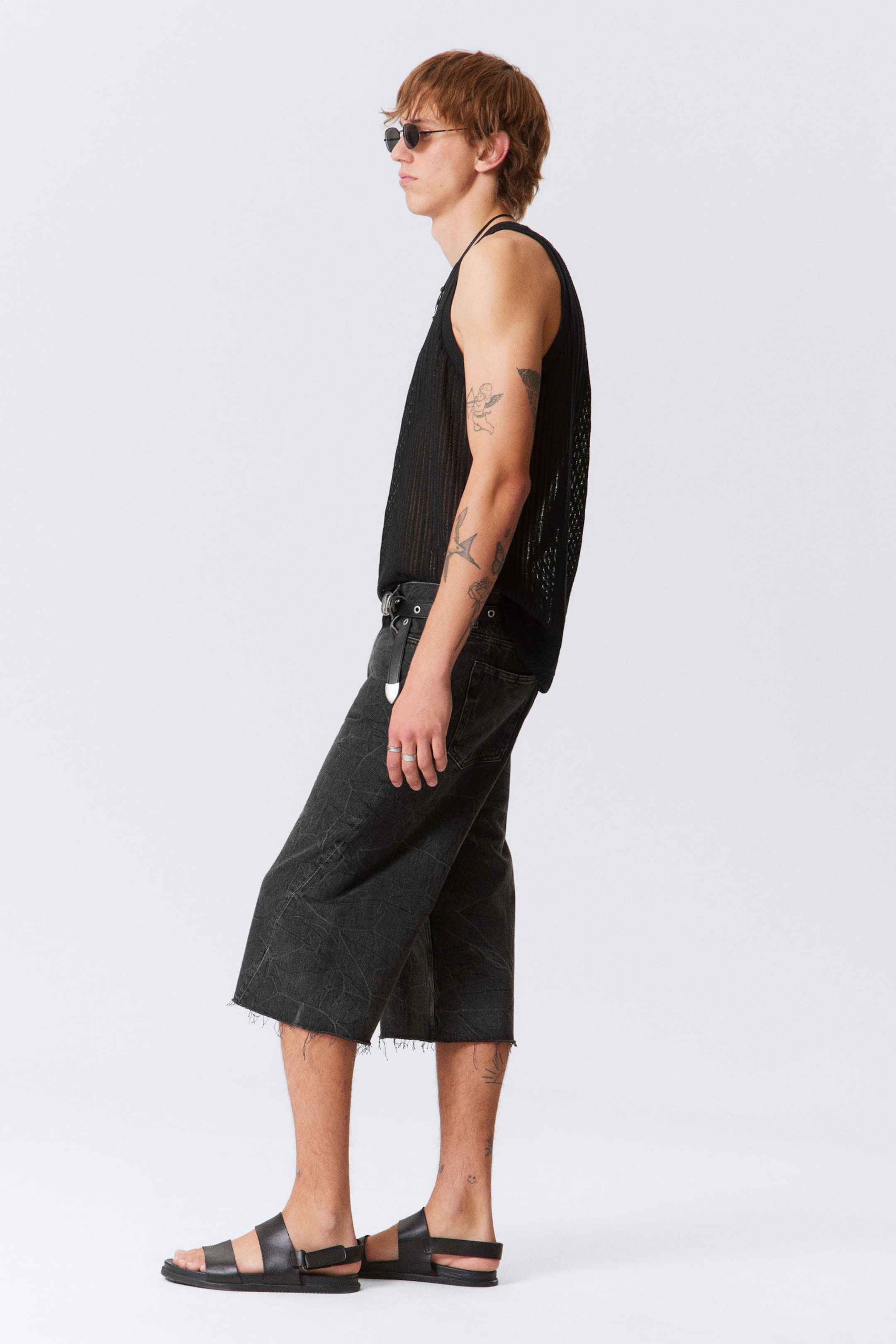 Washed Black - Galaxy Loose Twisted Denim Shorts - 5