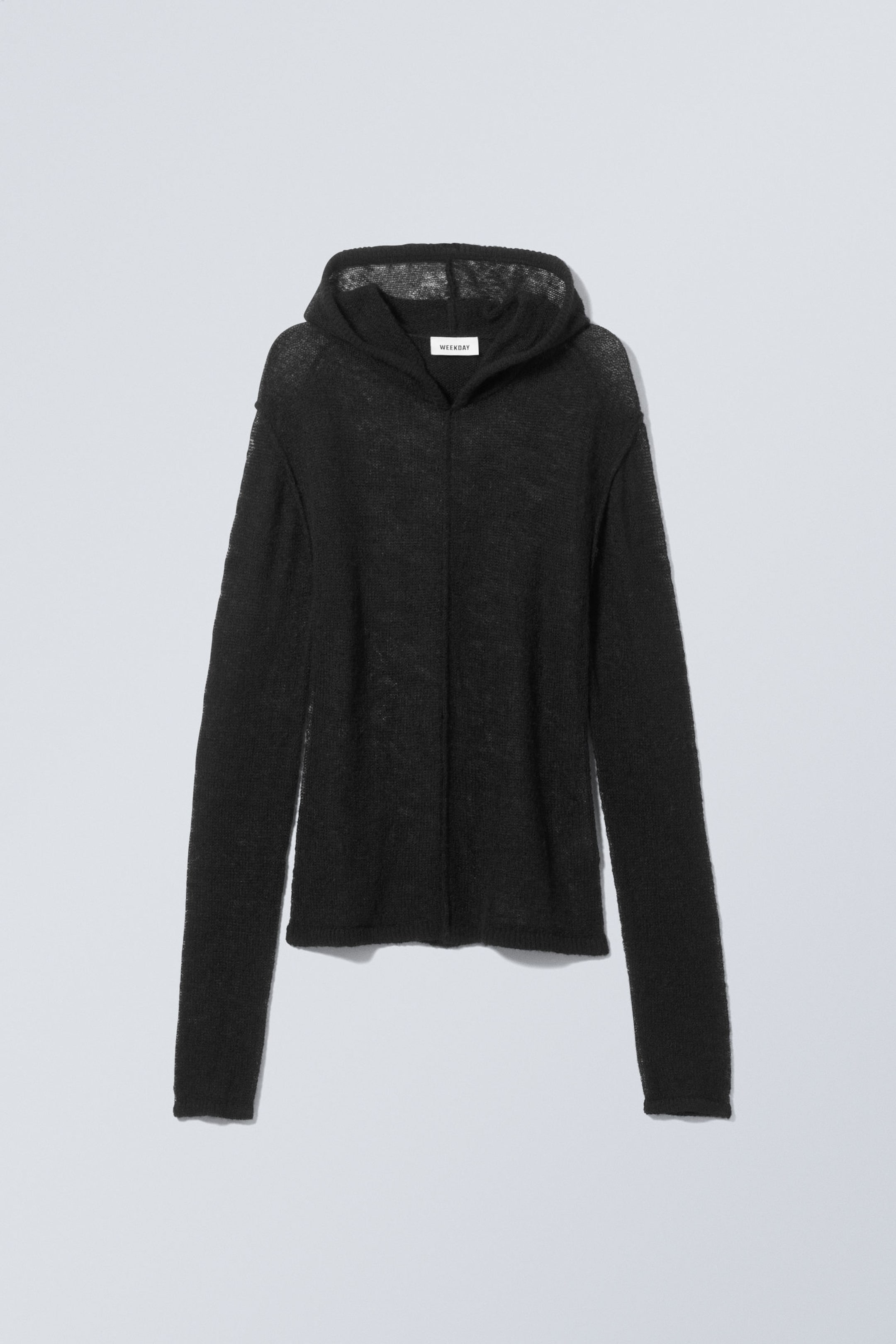 Black - Terri Wool Blend Sheer Knit Hoodie - 0