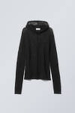 Black - Terri Wool Blend Sheer Knit Hoodie - 0