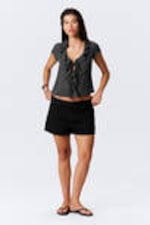 Dark Grey - Frilled Tie-Front Top - 1