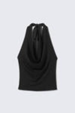 Black - Waterfall Drape Halter Top - 0