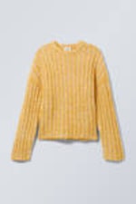 Yellow Melange - Cropped Rib-Knit Sweater - 2