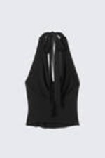 Black - Waterfall Drape Halter Top - 1