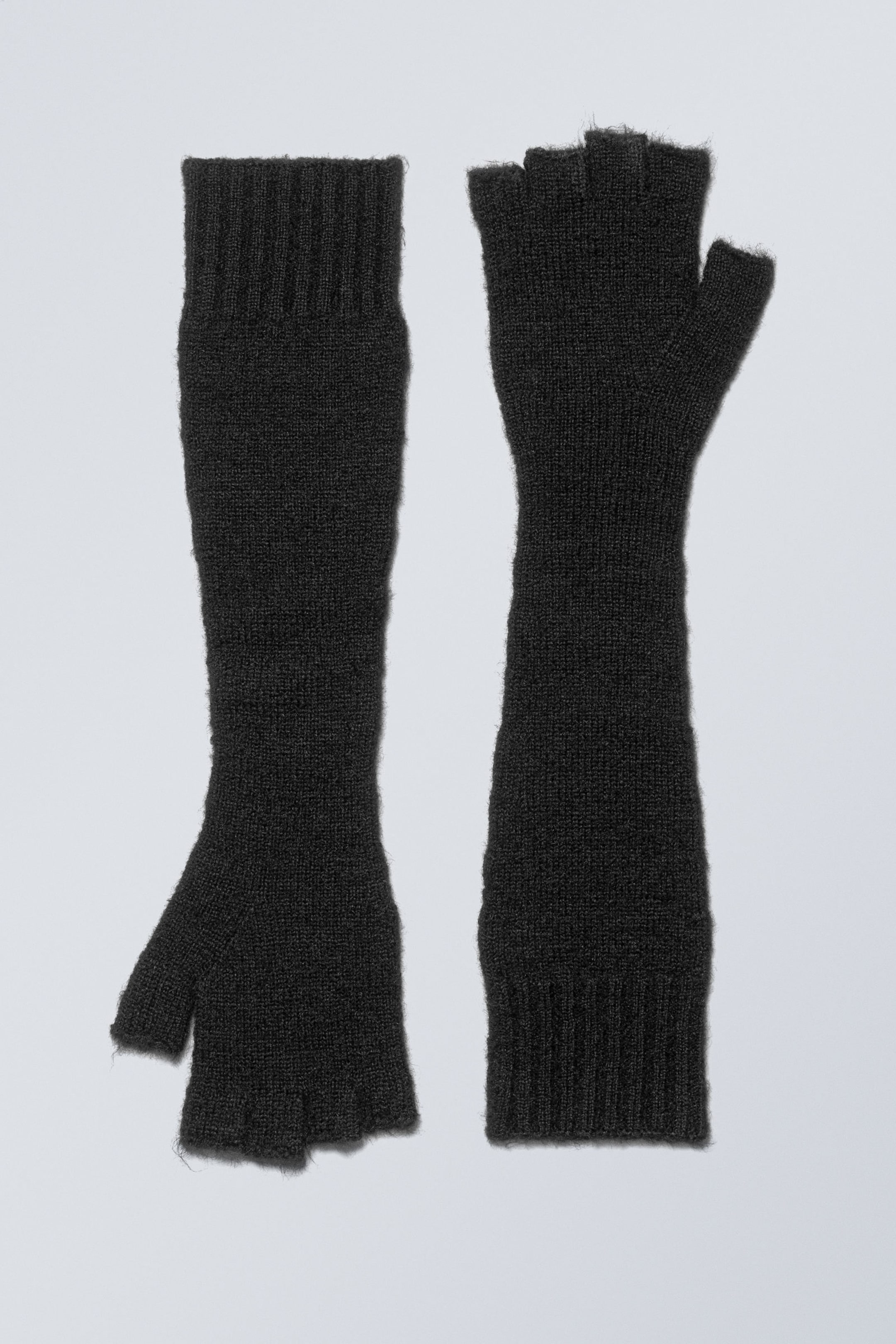 Schwarz - Lange Strickhandschuhe - 0