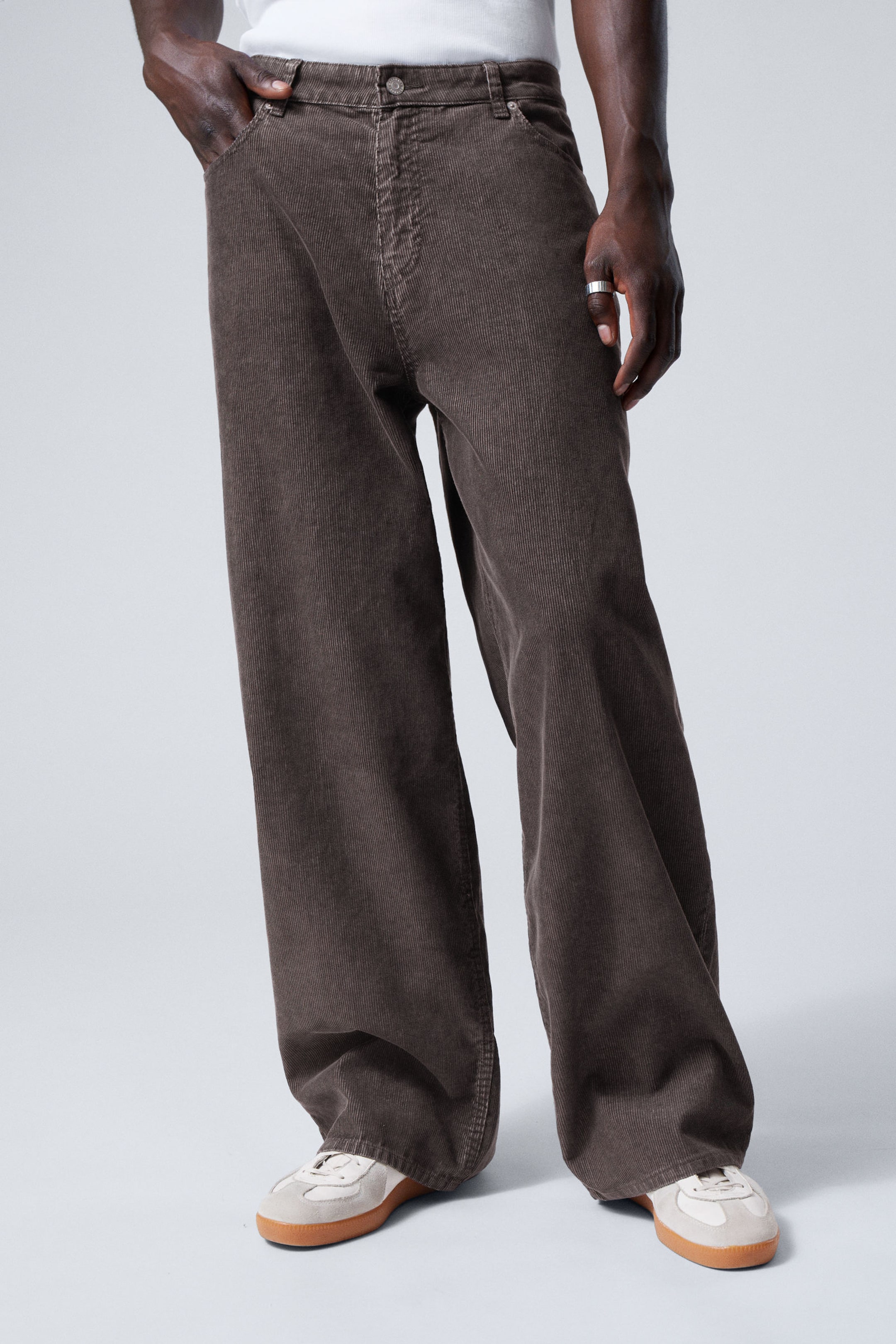 Washed Dark Brown - Astro Loose Baggy Corduroy Trousers - 1