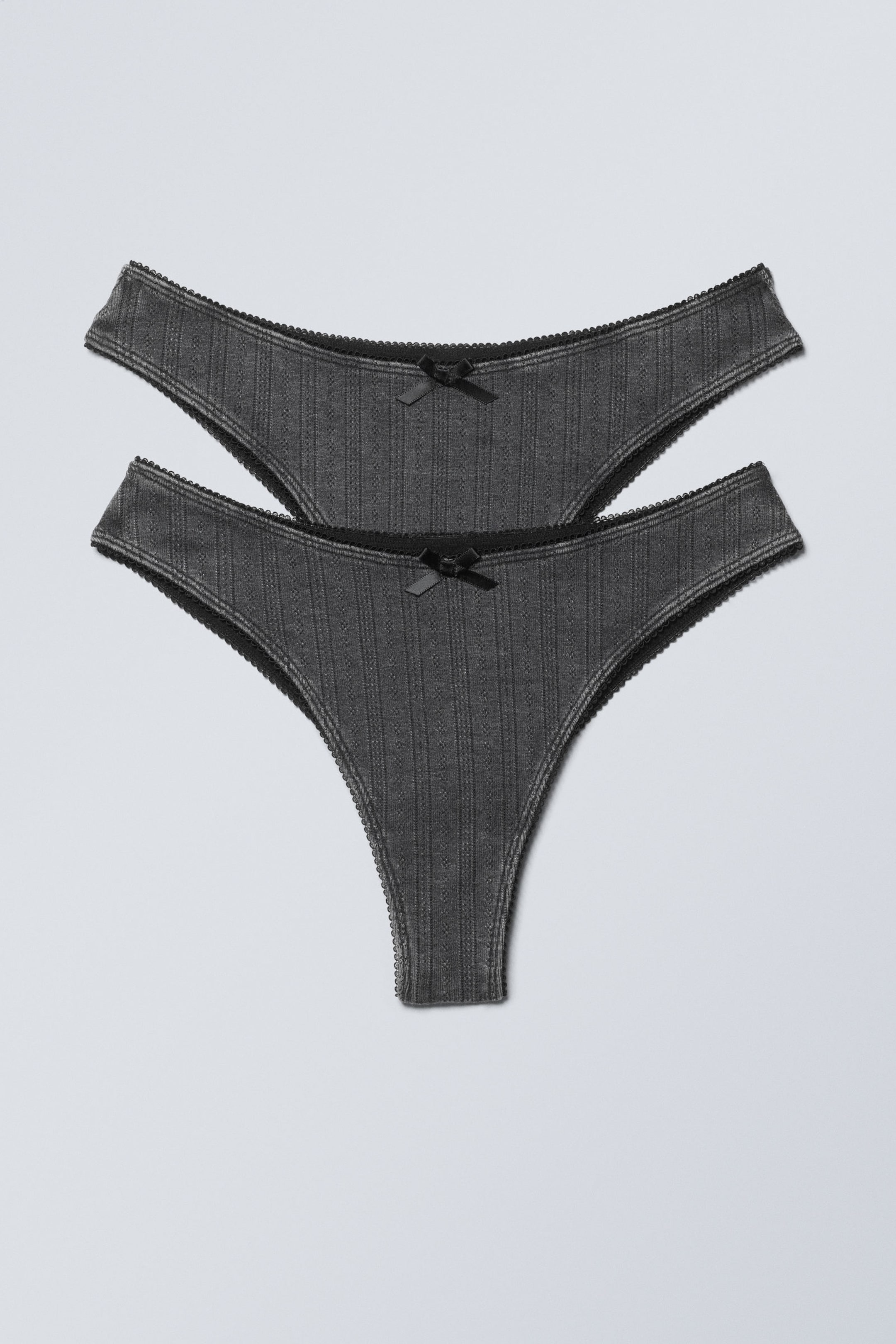 Washed Black - Pointelle Brazilian Bow Briefs - 0