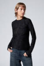 Black Jacquard - Fitted Long-Sleeve Jacquard Top - 0