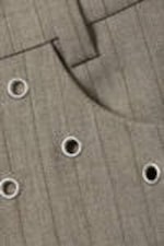 Striped Dusty Beige - Flared Eyelet Suit Trousers - 4