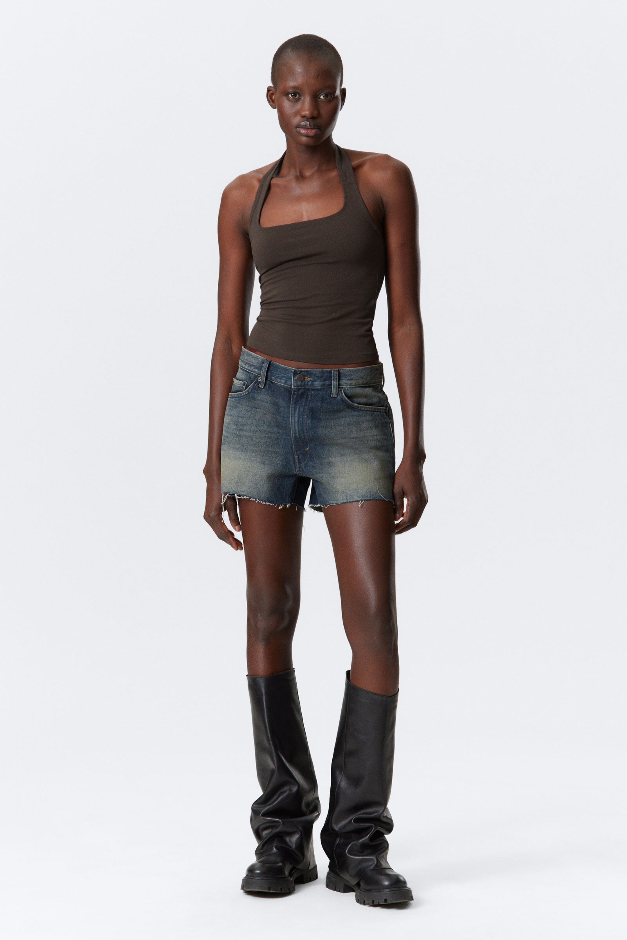 linen blend halter neck top - Dark Grey Stripe | Weekday WW