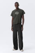 Dark Grey - Spacenet - Graphic Cap-Sleeved Boxy Cotton T-shirt - 1