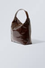 Glossy Brown - Square Faux Leather Shoulder Bag - 1