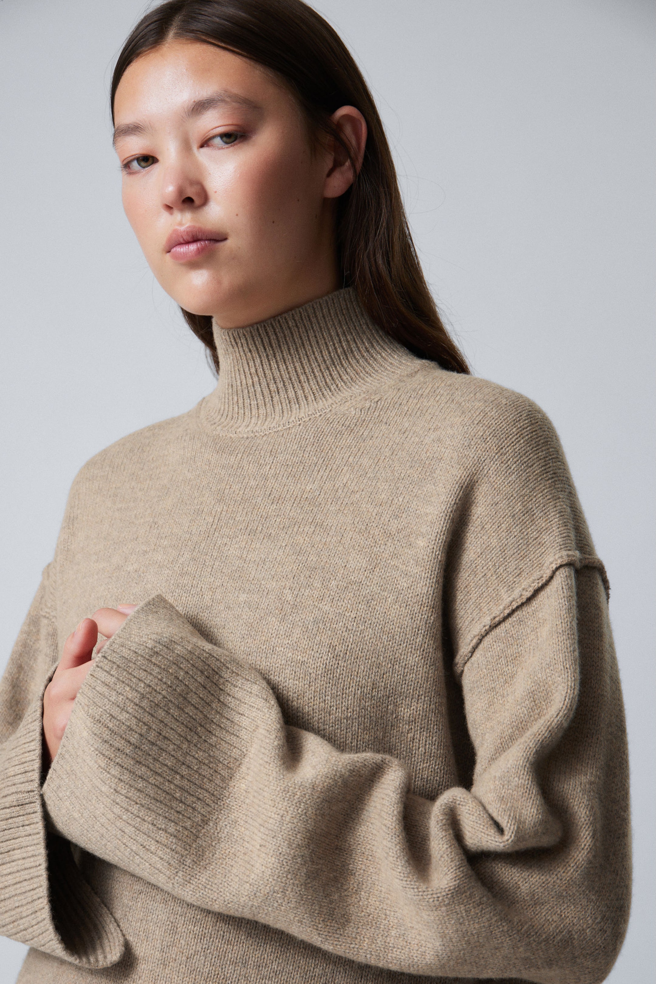 Beige - Rollkragenpullover aus Wolle Maggie - 1