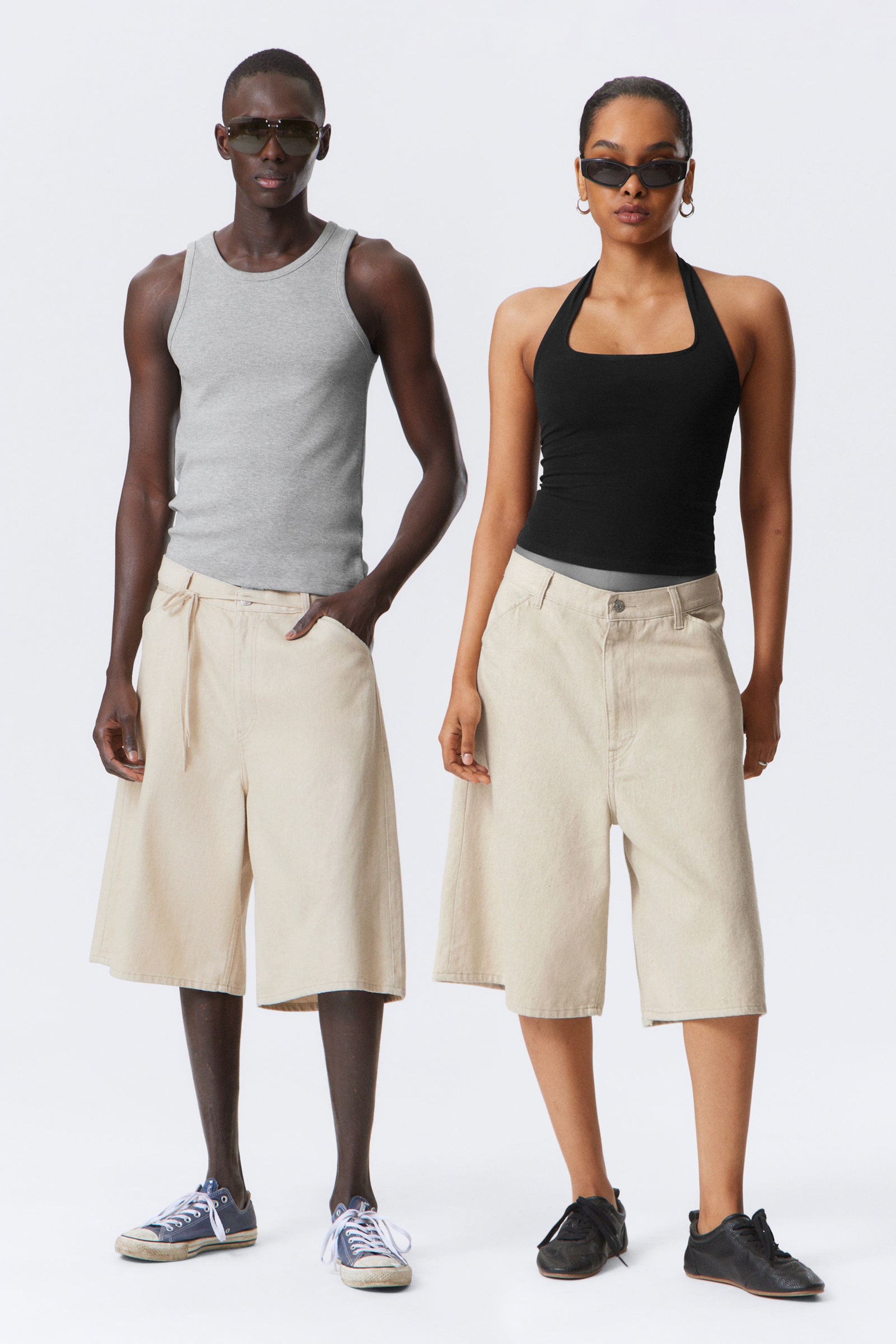 #A5A595 - Astro Loose Baggy Linen-Blend Shorts - 1