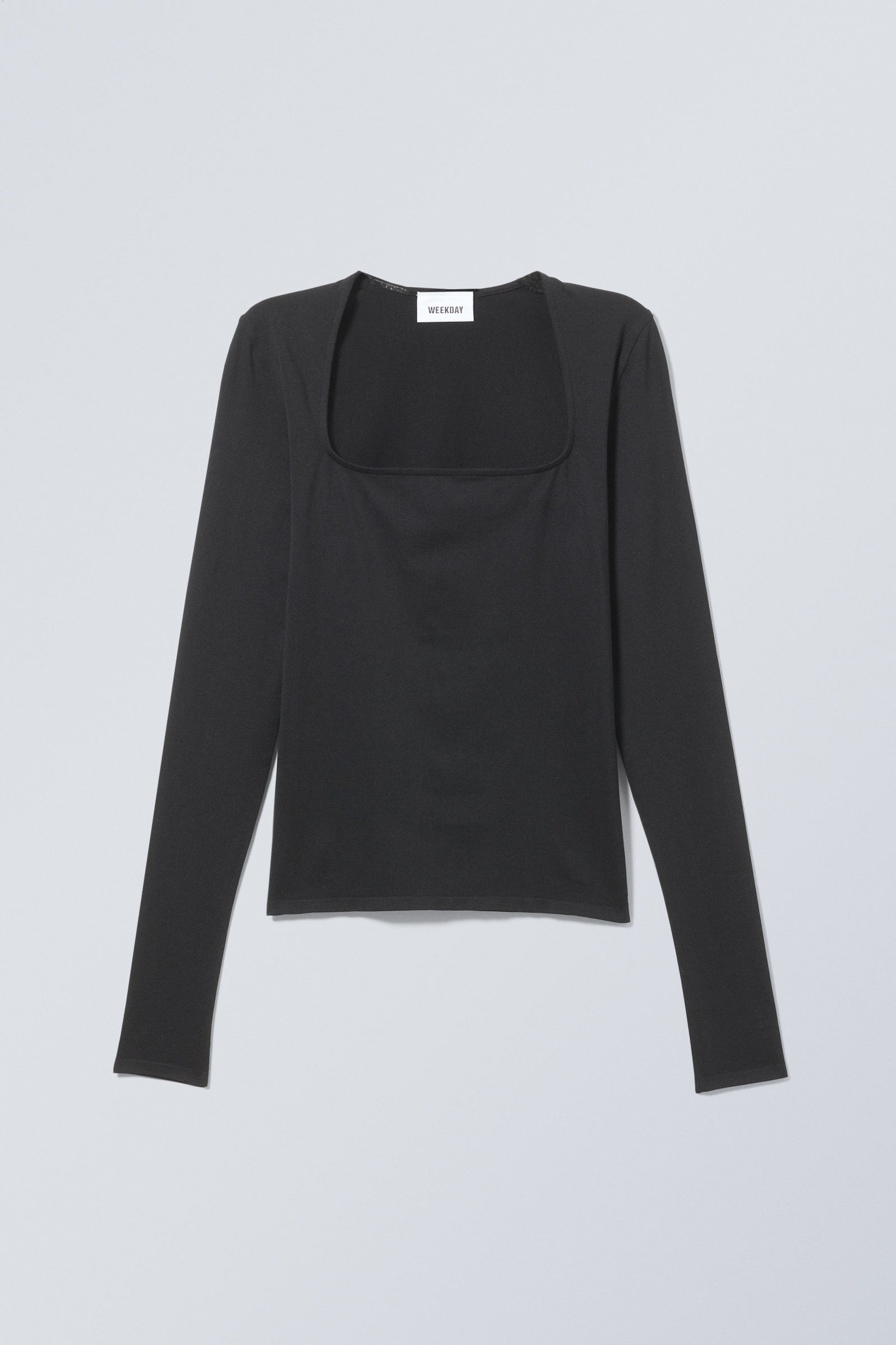 Black - Square Neck Longsleeve Top - 2