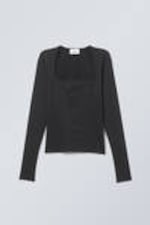 Black - Square Neck Longsleeve Top - 2