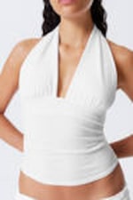 White - Deep Halterneck Top - 0
