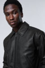 Black - Shrunken Faux Leather Jacket - 1