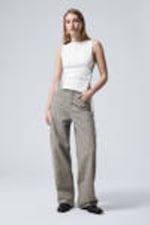 Dusty Mole - Low Waist Loose Wide Leg Eyelet Twill Trousers - 0