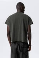 Dark Grey - Spacenet - Graphic Cap-Sleeved Boxy Cotton T-shirt - 2