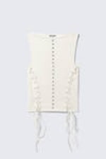 White - Sleeveless Lacing Boat-Neck Eyelet Top - 4