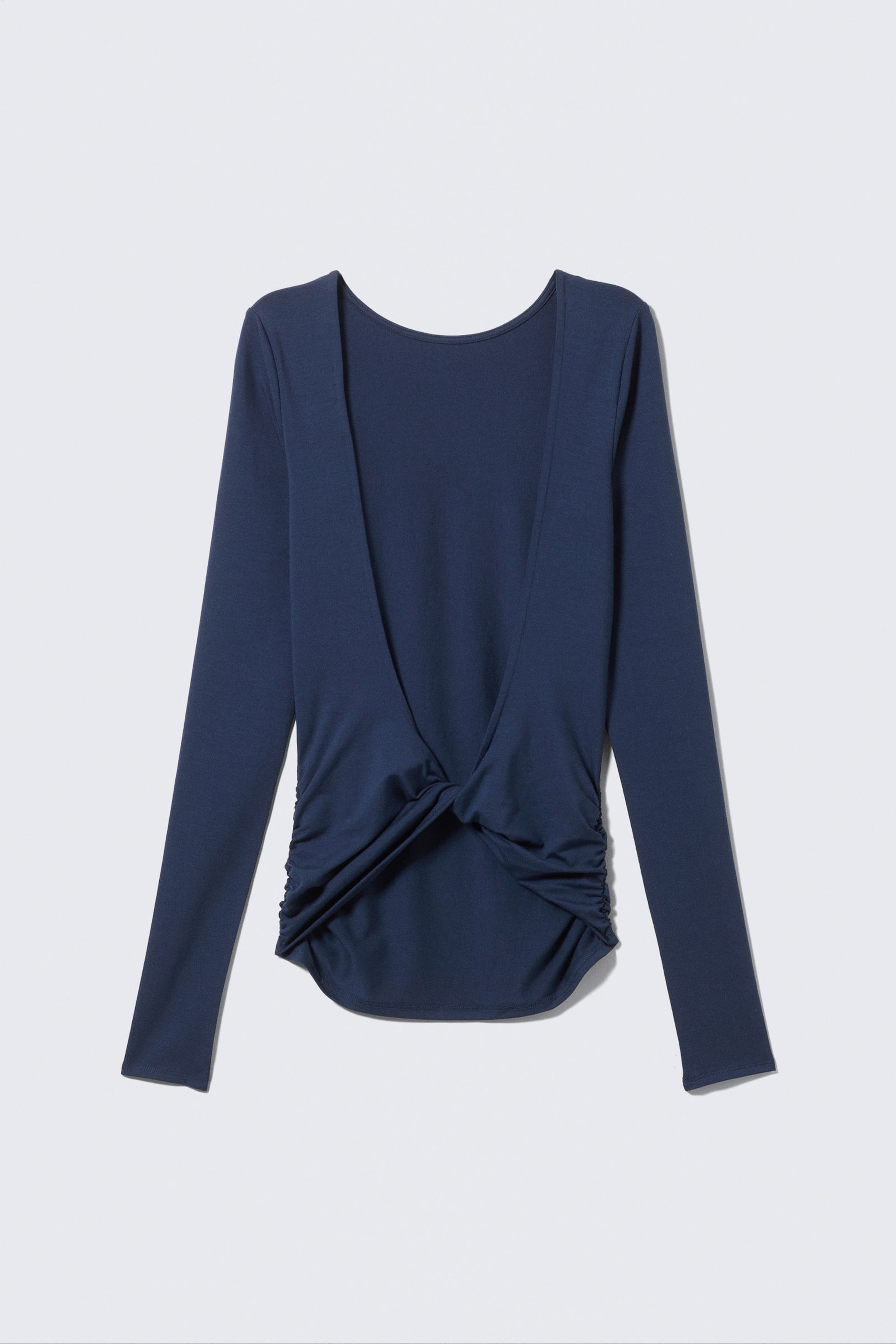 Dark Blue - Open Back Long-Sleeved Top - 4