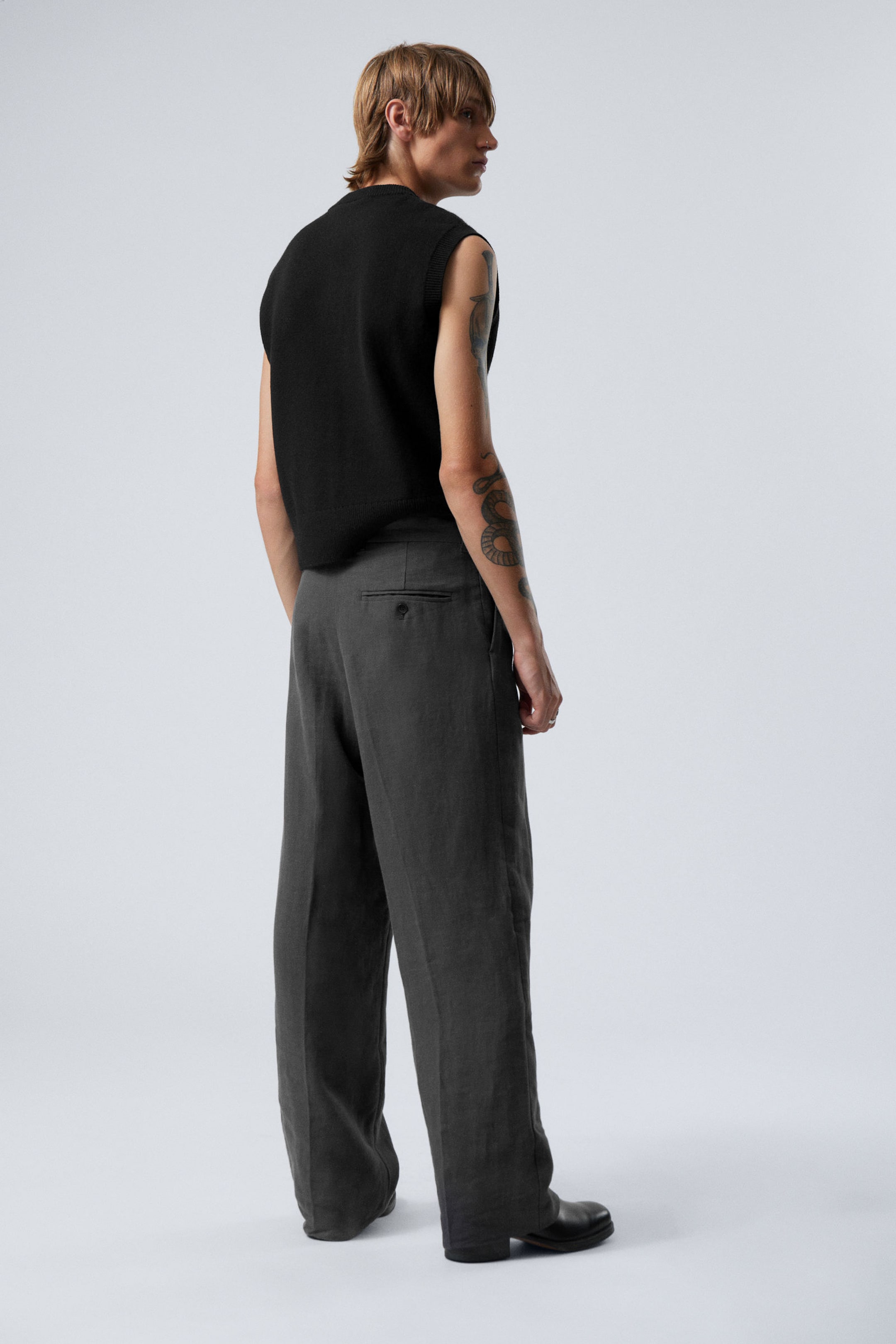 Dark Grey - Uno Loose Linen Suit Trouser - 3