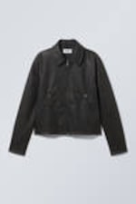 Black - Shrunken Faux Leather Jacket - 2