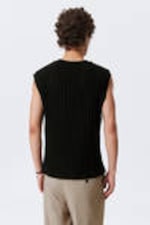 Black - Boxy Structured Cotton Tank Top - 3