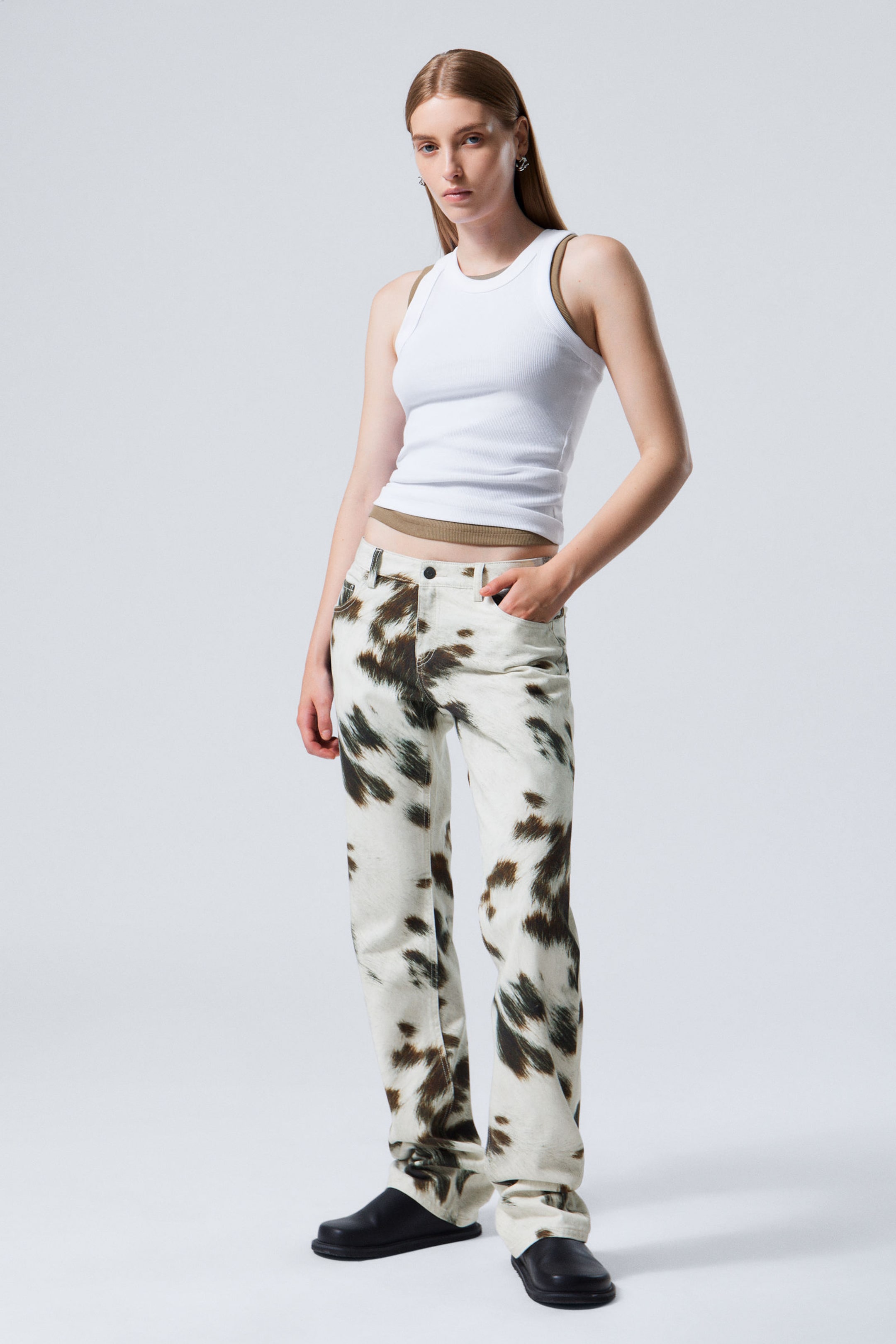 Cow Print - Low Cow Printed Twill Trousers - 0