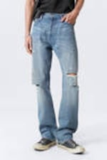 Distressed Blue - Space Relaxed Straight Leg Distressed Jeans - 1