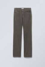 Dark Khaki Green - Low Waist Slim Straight Corduroy Trousers - 2