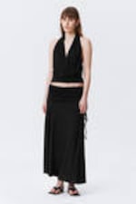 Black - Draped Halter Jersey Top - 1