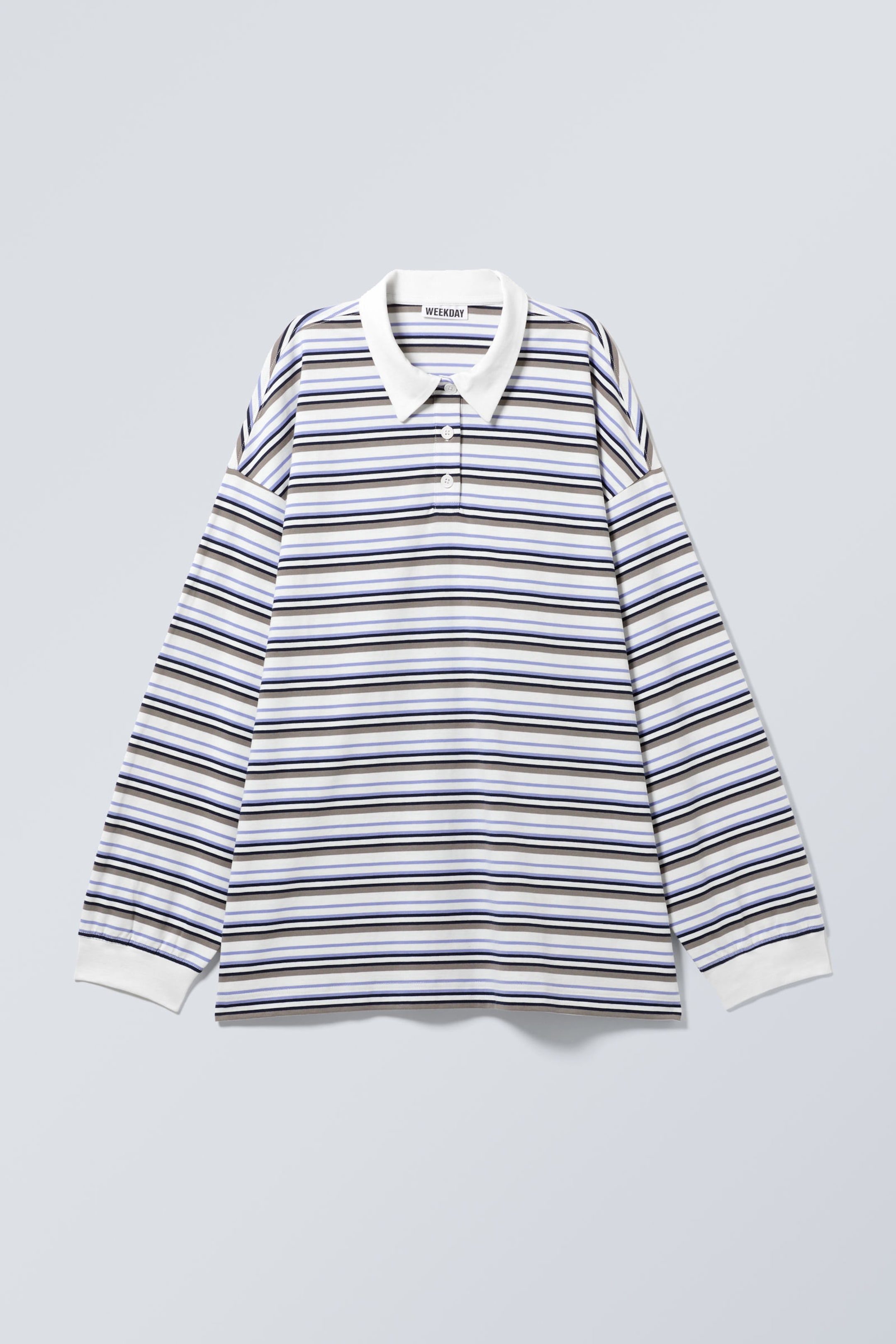 striped oversized polo shirt Blue Beige Stripe Weekday GB