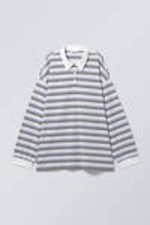 Blue & Beige Stripe - Striped Oversized Polo Shirt - 3