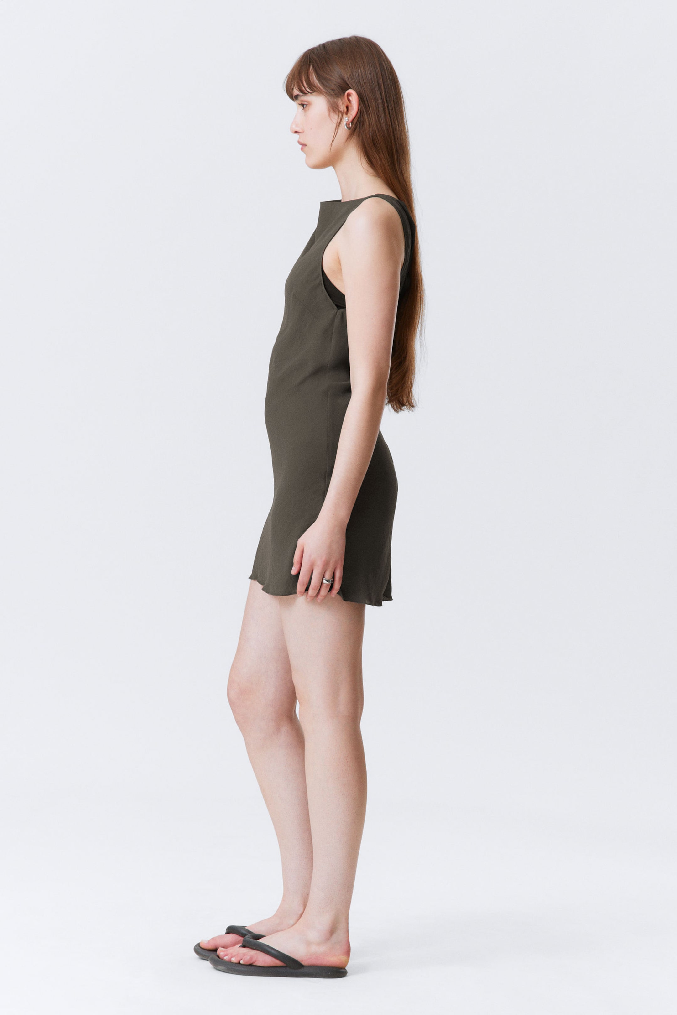 #383938 - Sheer Sleeveless Boat-Neck Mini Dress - 2