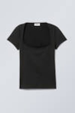 Black - Open Neck T-shirt - 0