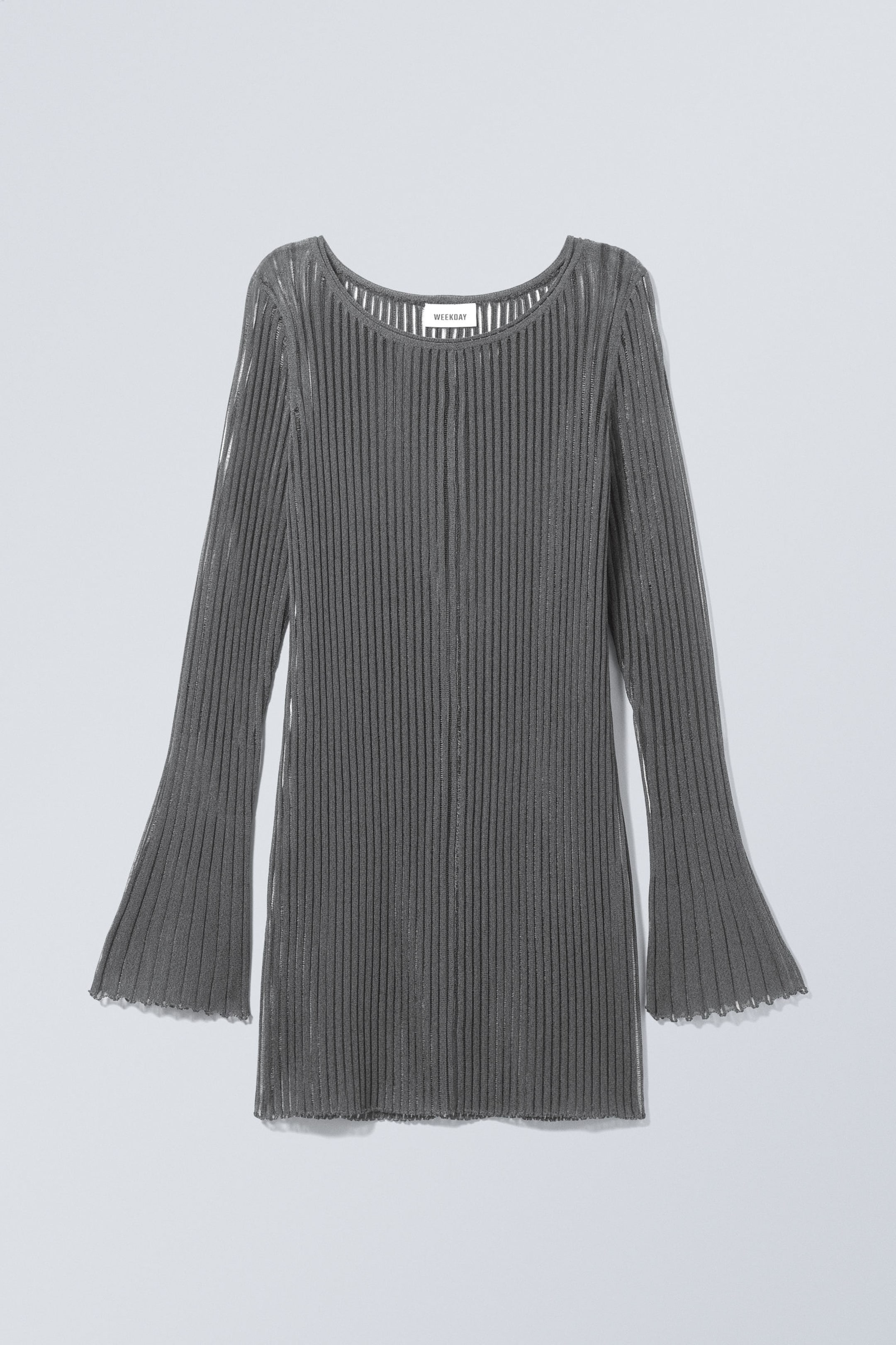 Dark Grey - Eleana Sheer Rib Knit Mini Dress - 0